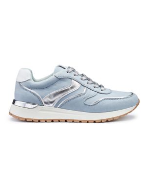Hotter Women's Aries Leather Lace Up Trainers - 4 - Light Blue Mix, Light Blue Mix,Light Pink Mix