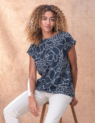 Celtic & Co. Womens Organic Cotton Floral T-Shirt - 8 - Navy Mix, Navy Mix