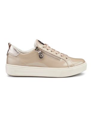 Hotter Womens Cupid Leather Lace-Up Trainers - 3 - Cream, Cream,White