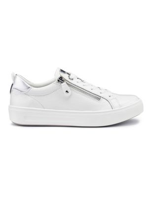 Hotter Womens Cupid Leather Lace-Up Trainers - 8 - White, White