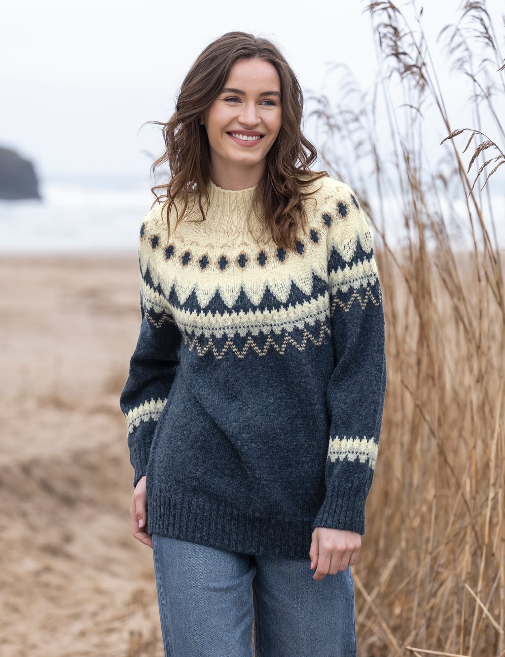 Pure Wool Fair Isle Funnel Neck Jumper