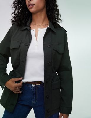 Baukjen Women's Cotton Rich Longline Utility Jacket - 12 - Dark Khaki, Dark Khaki