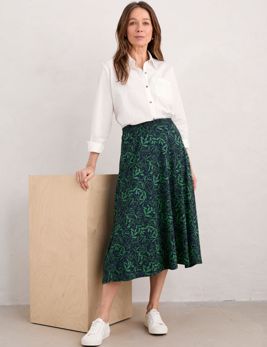 Floral Midi A-Line Skirt