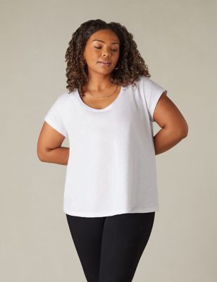 Live Unlimited London Womens Pure Cotton Scoop Neck T-Shirt - 26 - White, White,Black,Navy