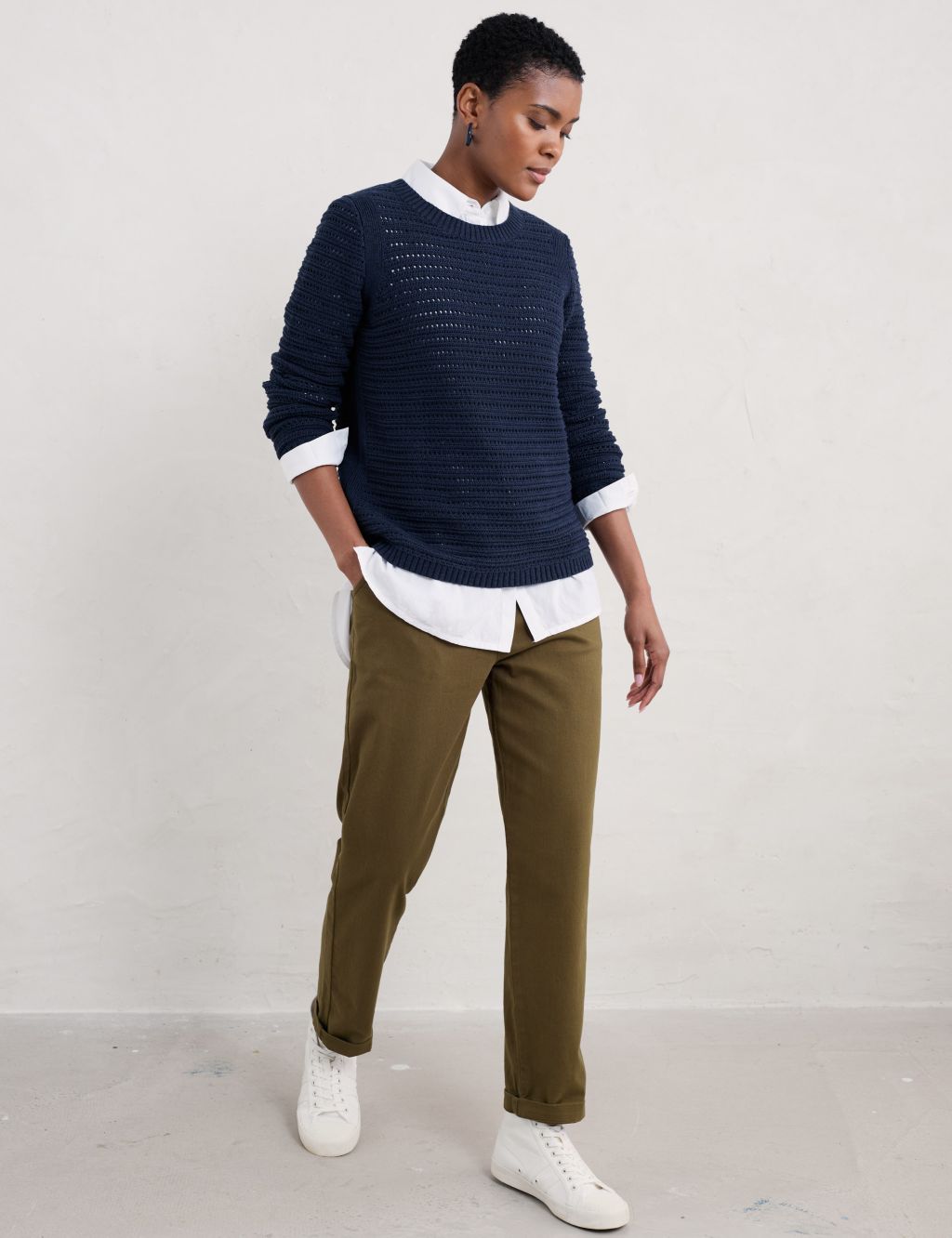 Cotton Rich Tapered Ankle Grazer Trousers