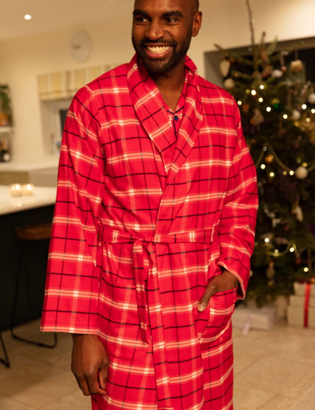Pure Cotton Checked Dressing Gown image 1