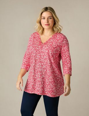 Live Unlimited London Womens Pure Cotton Floral Tunic - 16 - Red Mix, Red Mix