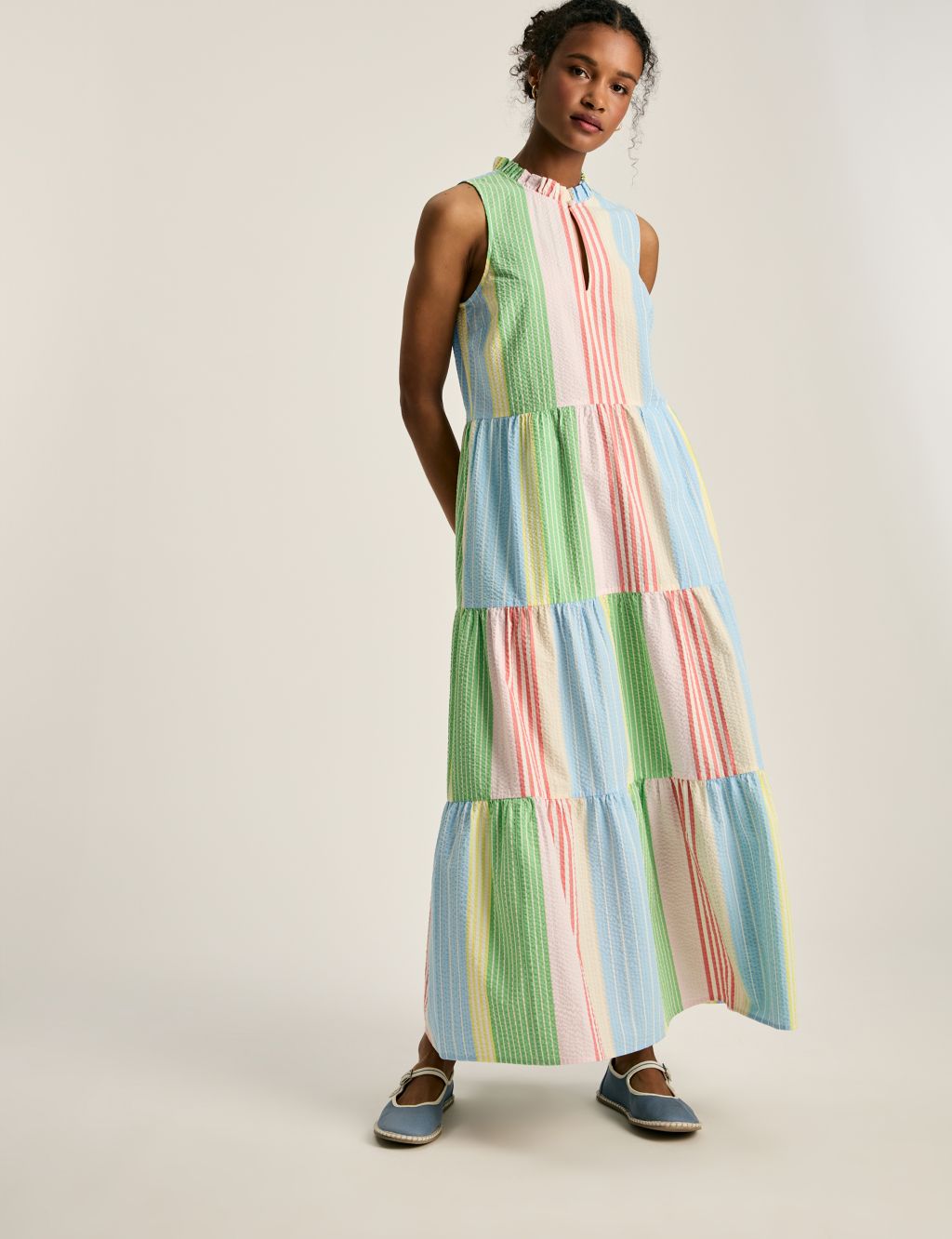 Pure Cotton Striped Maxi Tiered Dress