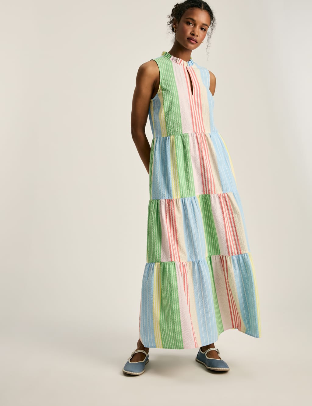 Pure Cotton Striped Maxi Tiered Dress