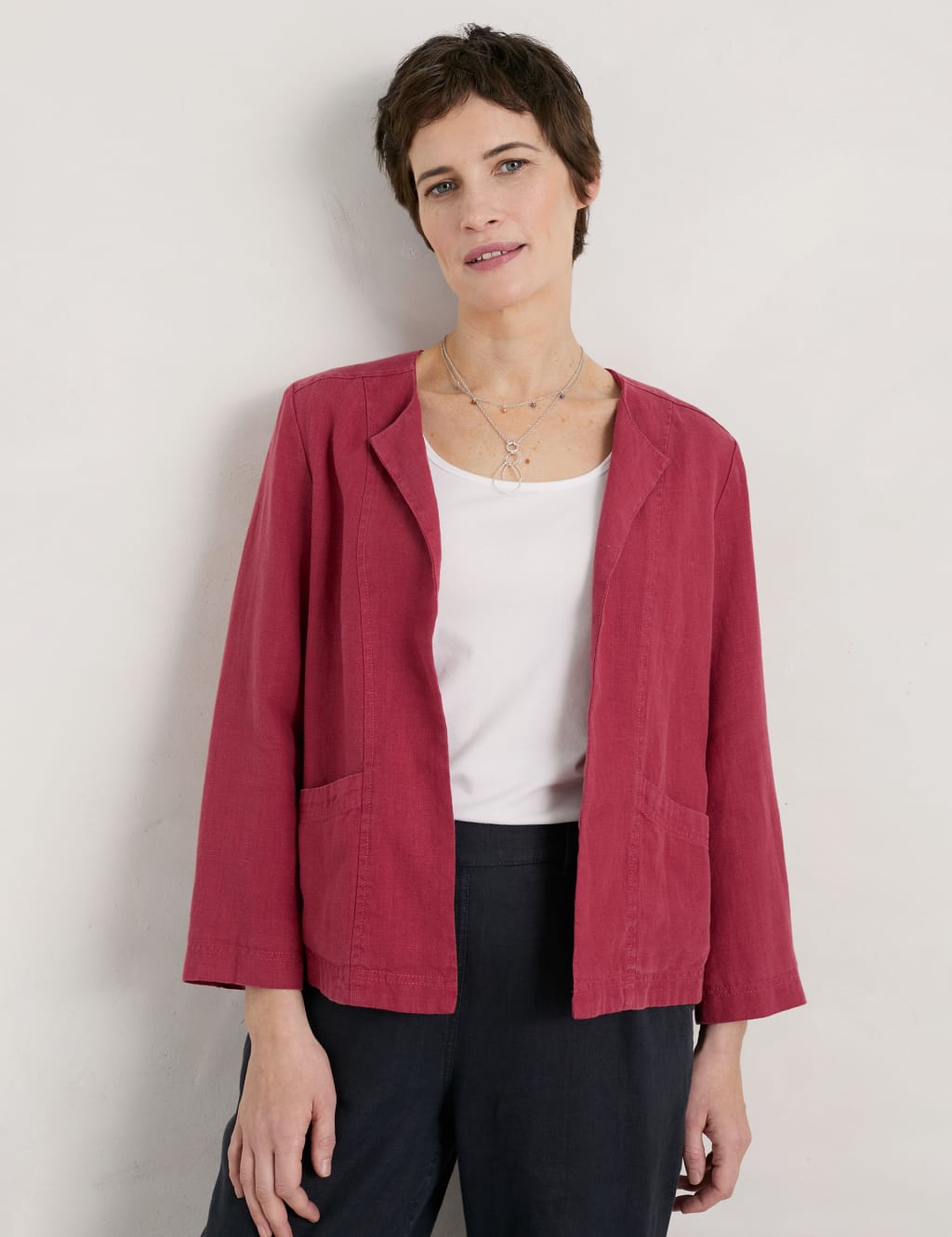 Pure Linen Collarless Short Jacket image 2