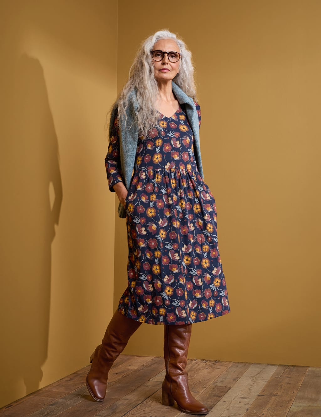 Organic Cotton Floral Midi Waisted Dress image 1