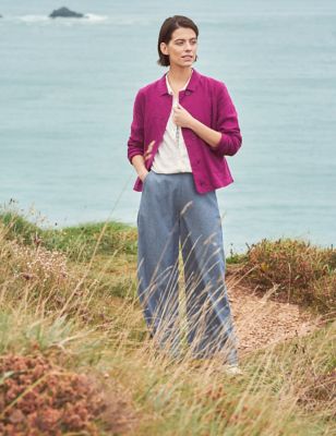 Seasalt Cornwall Womens Pure Linen Collared Short Jacket - 18 - Pink, Pink