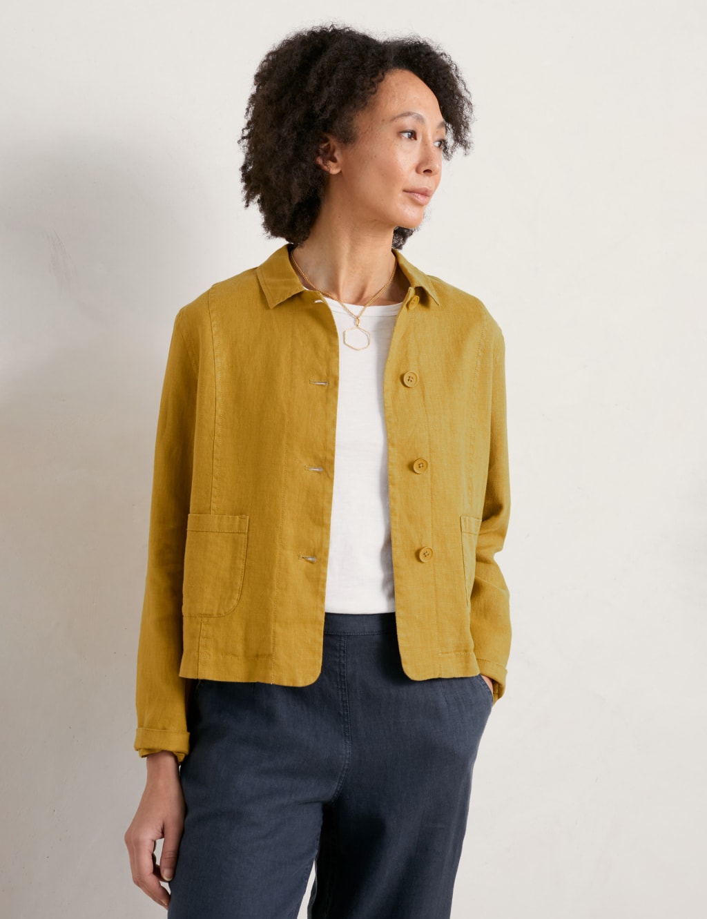 Pure Linen Collared Short Jacket image 2