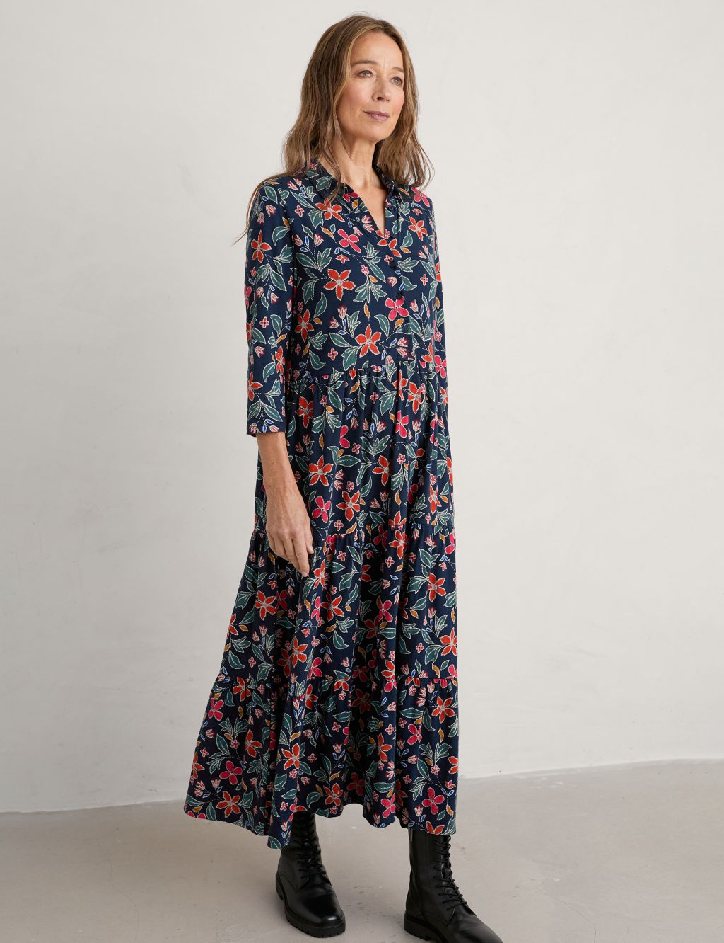 Organic Cotton Floral Midaxi Shirt Dress