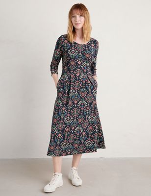 Cotton Rich Floral Midi Waisted Dress | Seasalt Cornwall | M&S