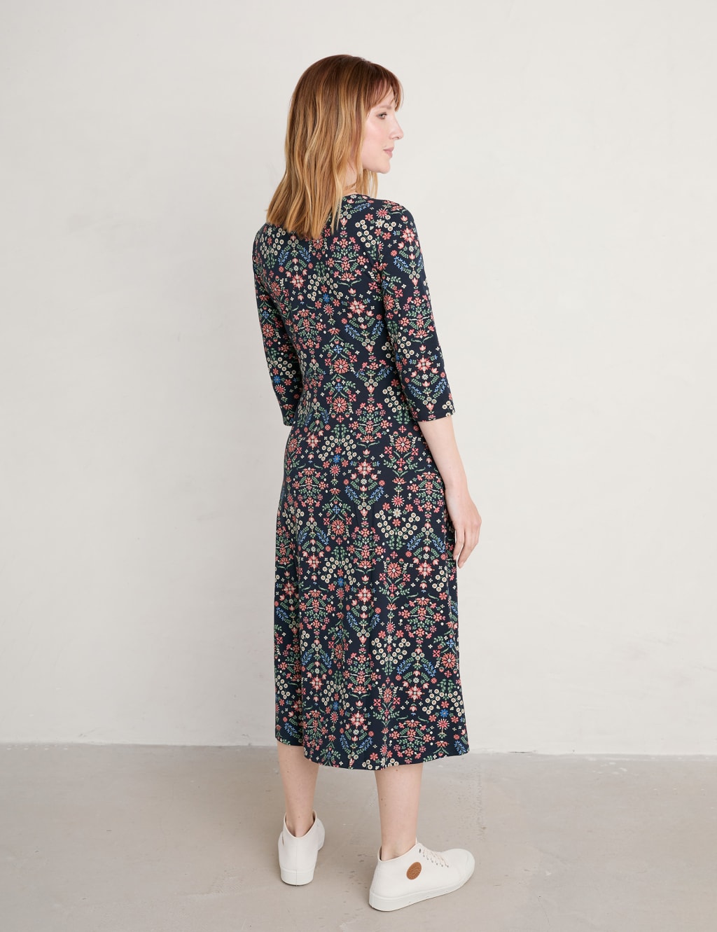 Cotton Rich Floral Midi Waisted Dress image 4