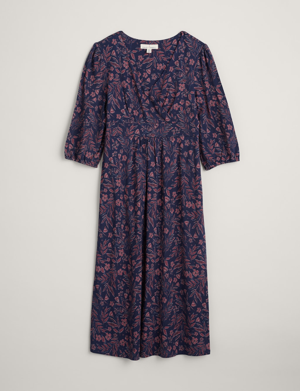 Jersey Floral V-Neck Midi Waisted Dress image 2