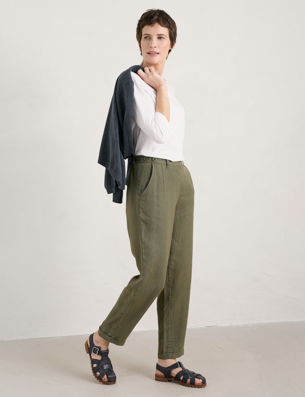 Pure Linen Tapered Ankle Grazer Trousers image 1