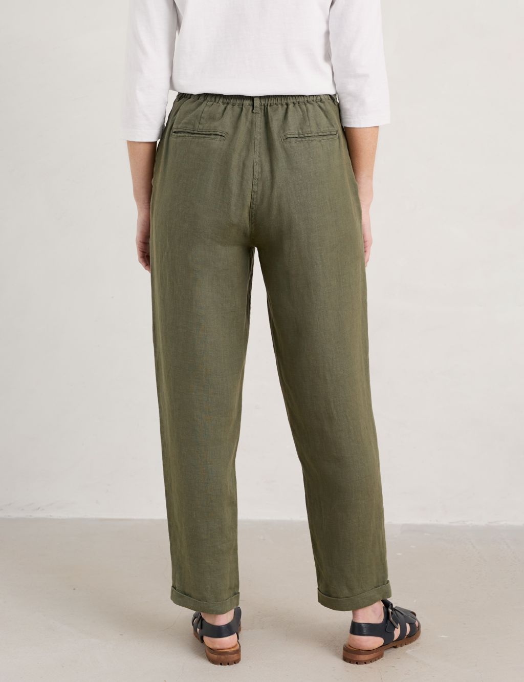 Pure Linen Tapered Ankle Grazer Trousers image 4