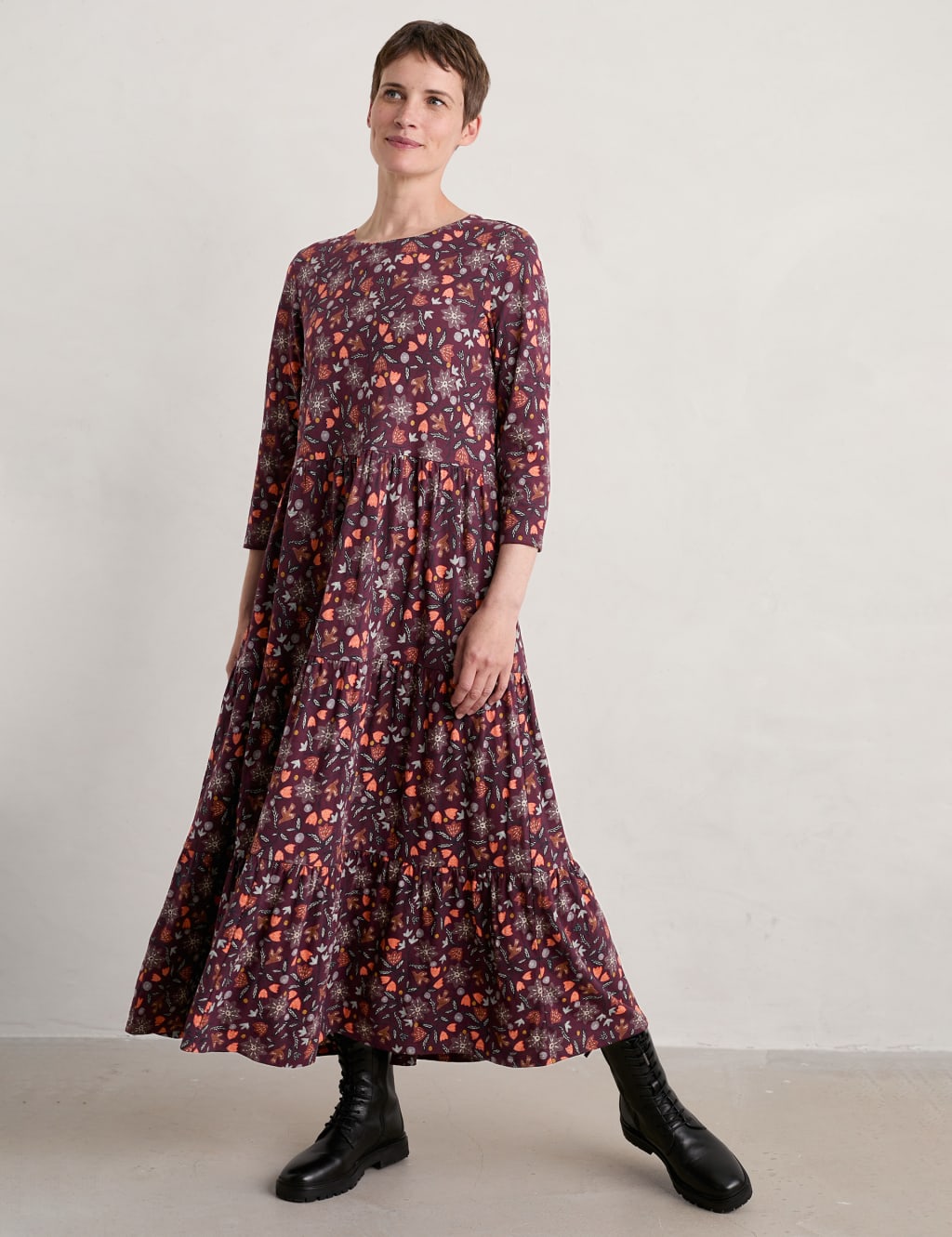 Jersey Floral Midaxi Tiered Waisted Dress image 3