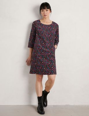 Seasalt Cornwall Womens Organic Cotton Floral Mini Shift Dress - 8 - Black Mix, Black Mix