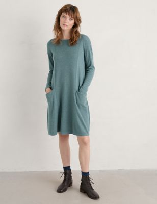Seasalt Cornwall Womens Cotton Rich Textured Mini Jumper Dress - 8 - Blue, Blue