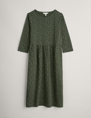 Seasalt Cornwall Womens Organic Cotton Printed Midi Waisted Dress - 20 - Green Mix, Green Mix