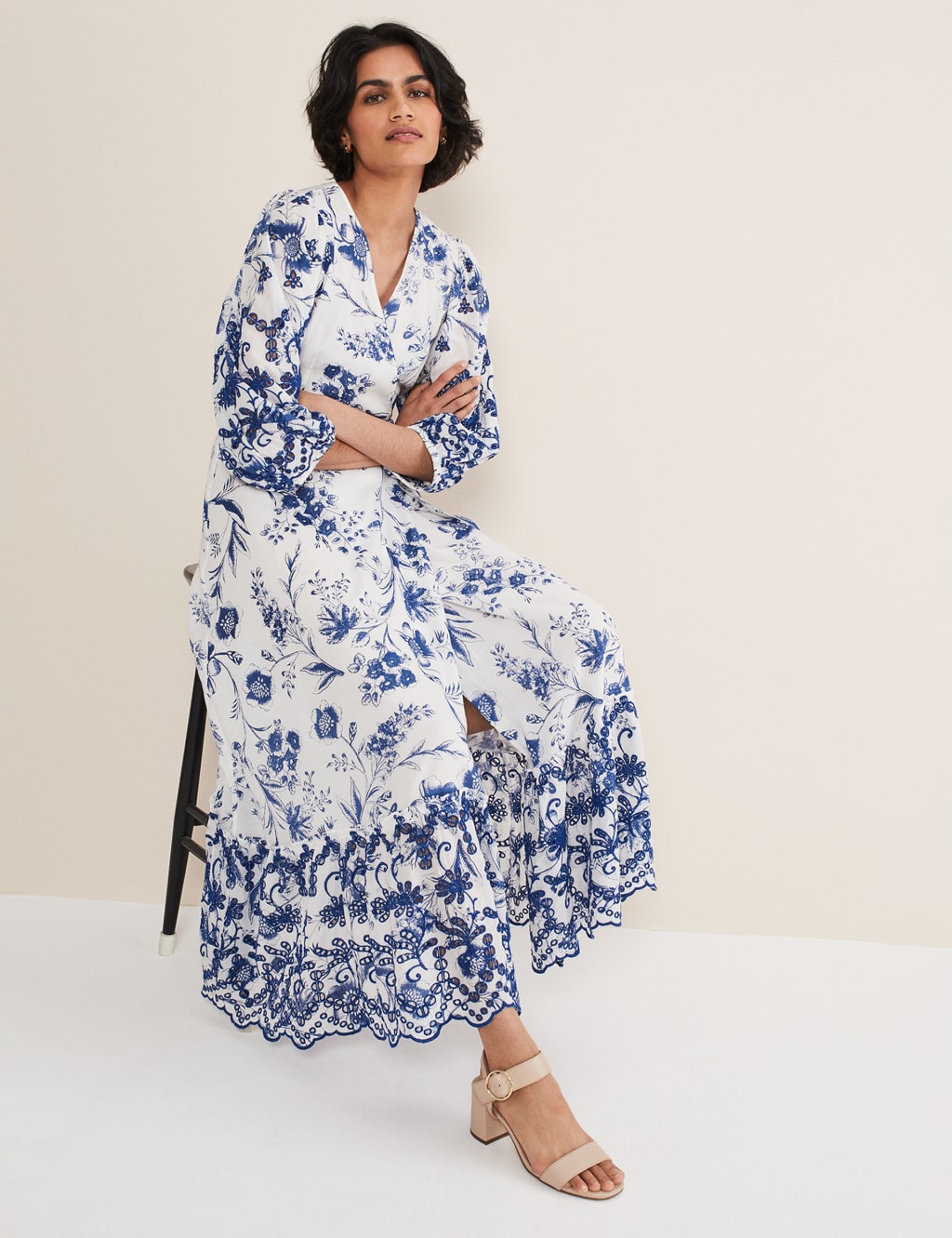 Cotton Rich Floral V-Neck Midaxi Wrap Dress image 3