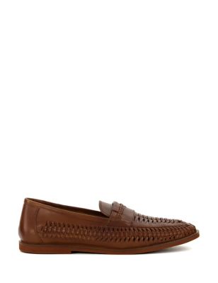 Dune London Mens Leather Woven Flat Loafers - 6 - Tan, Tan,Navy