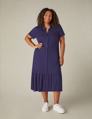 Live Unlimited London Womens Jersey Collared Midi Shirt Dress - 18 - Blue, Blue,Black