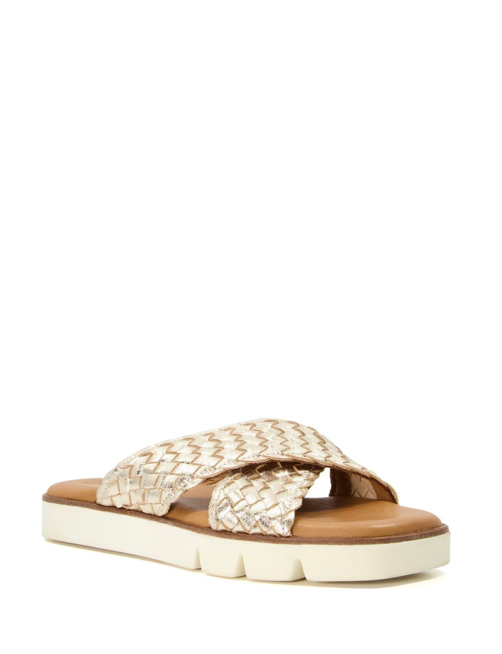 Leather Woven Crossover Flat Sliders image 2
