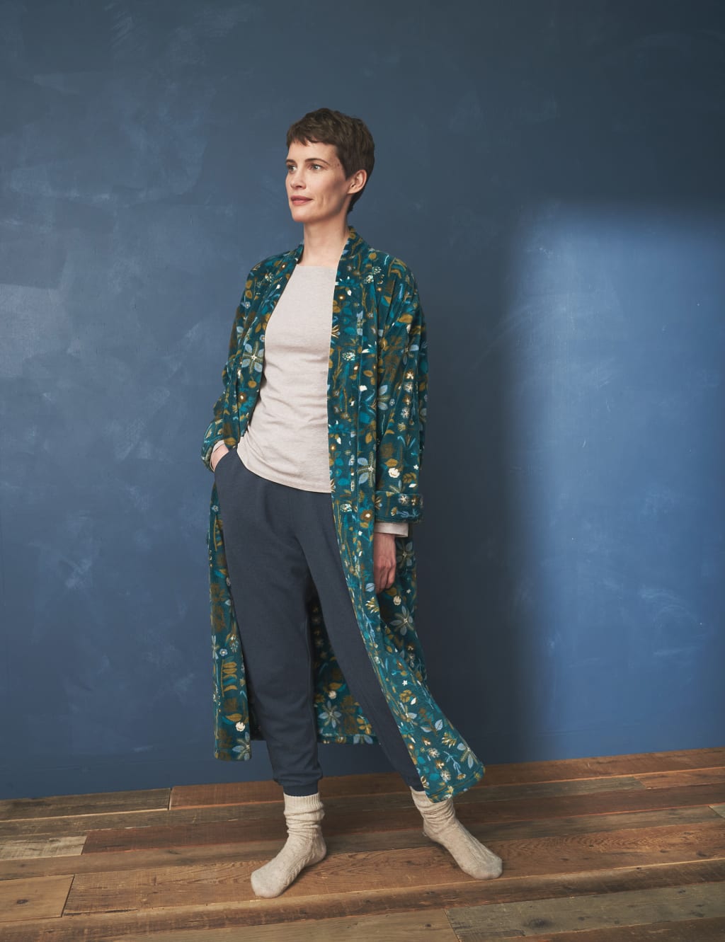 Fleece Floral Long Dressing Gown image 1