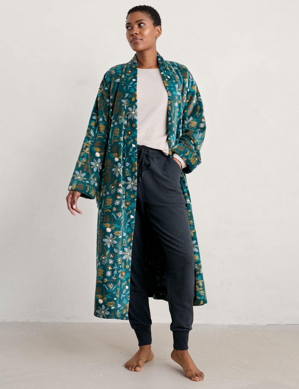 Fleece Floral Long Dressing Gown image 3