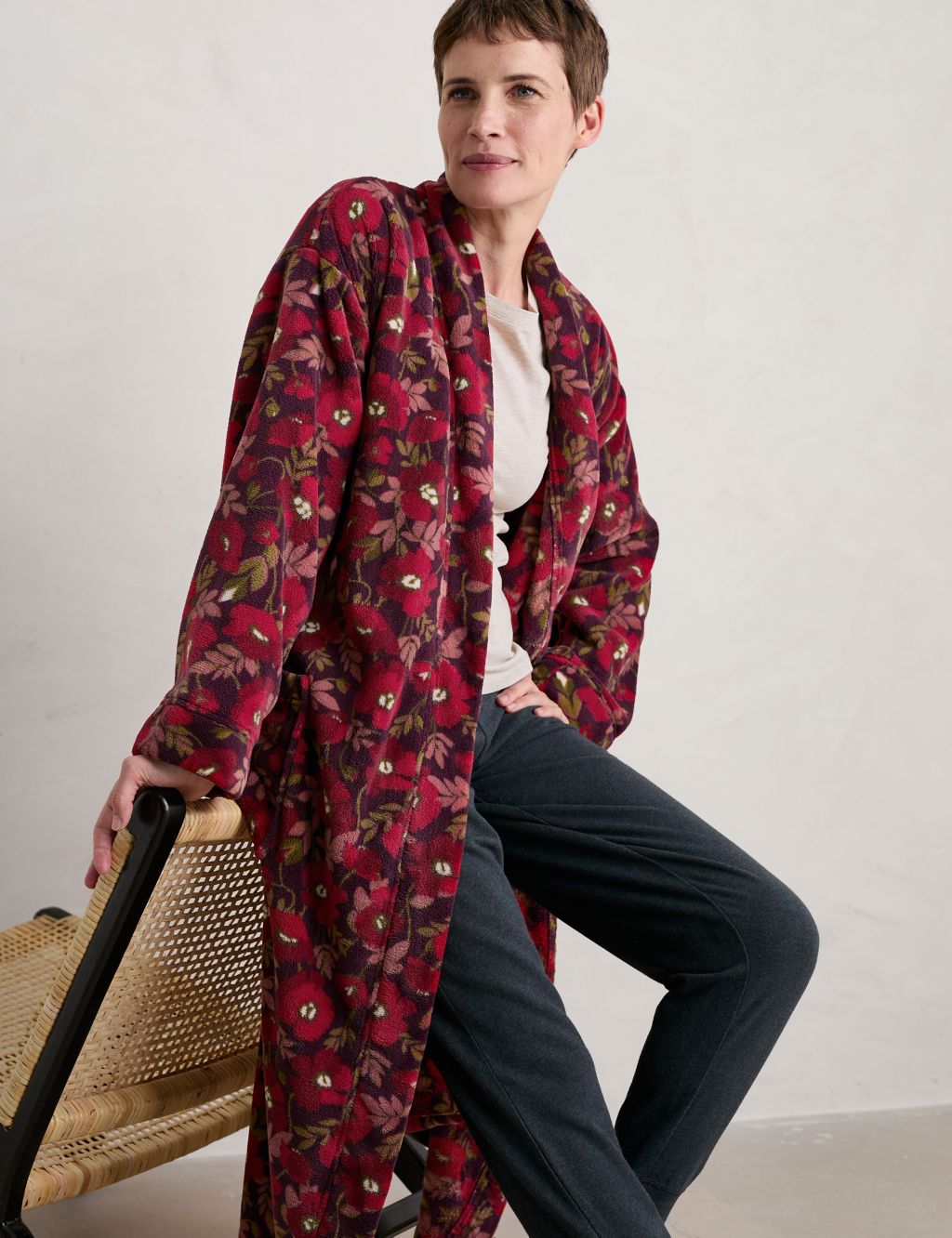 Fleece Floral Long Dressing Gown image 1