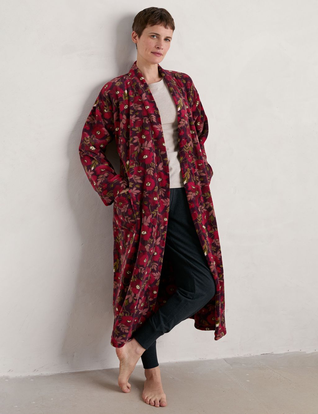 Fleece Floral Long Dressing Gown image 3