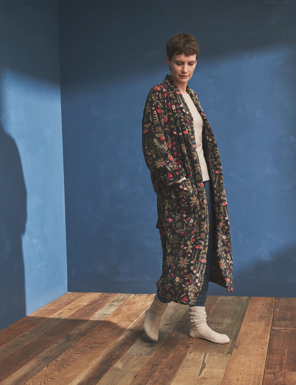 Fleece Floral Long Dressing Gown image 1