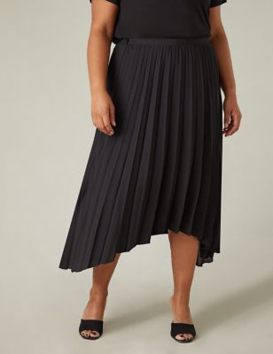 Live Unlimited London Women's Pleated Asymmetric Midi Skirt - 26 - Black, Black