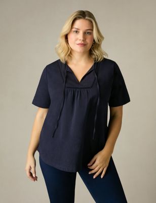 Live Unlimited London Women's Pure Cotton Lace Insert Tunic - 18 - Navy, Navy