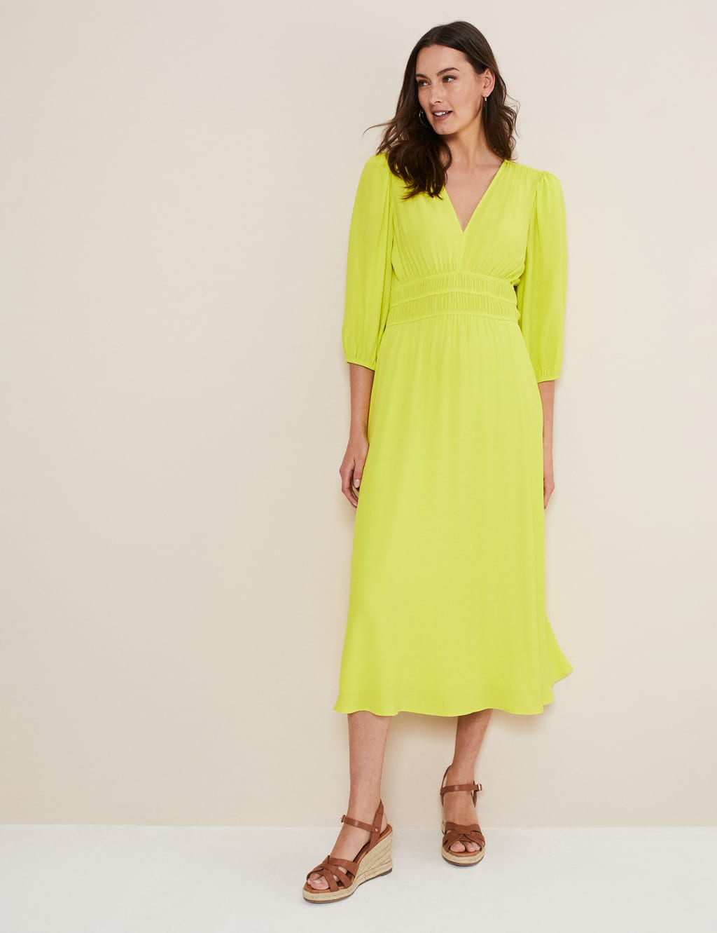 V-Neck Midi Waisted Dress image 1