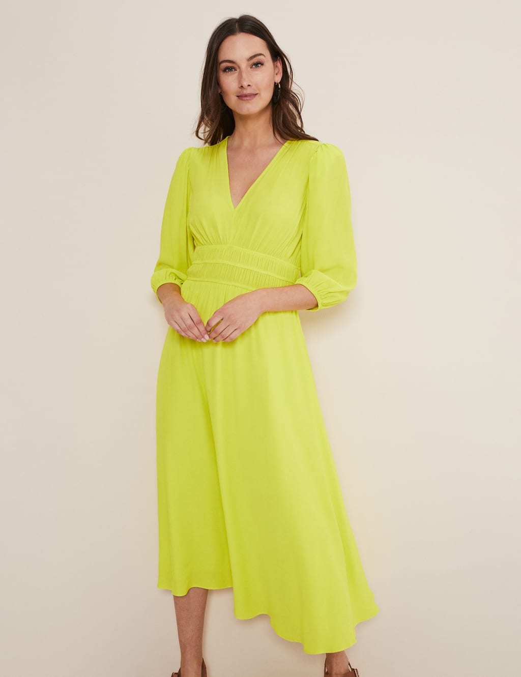 V-Neck Midi Waisted Dress image 3