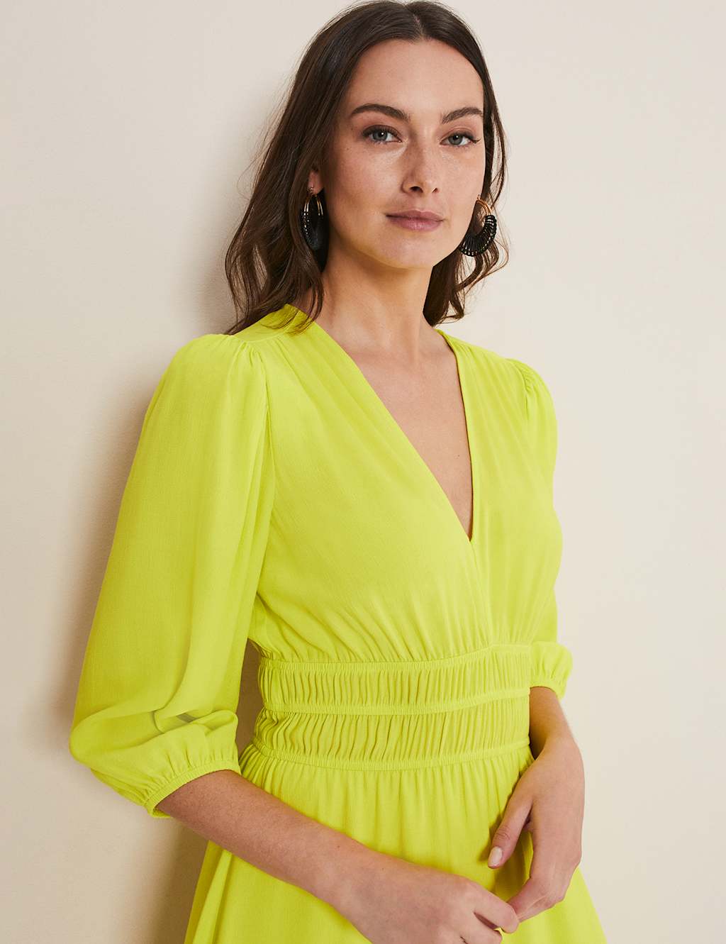 V-Neck Midi Waisted Dress image 4