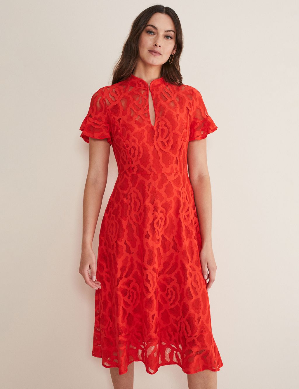 Lace High Neck Knee Length Tailored Dress image 1