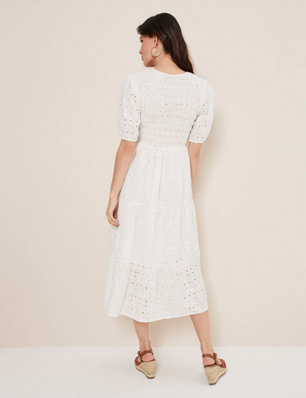 Pure Cotton Broderie V-Neck Midi Dress image 3
