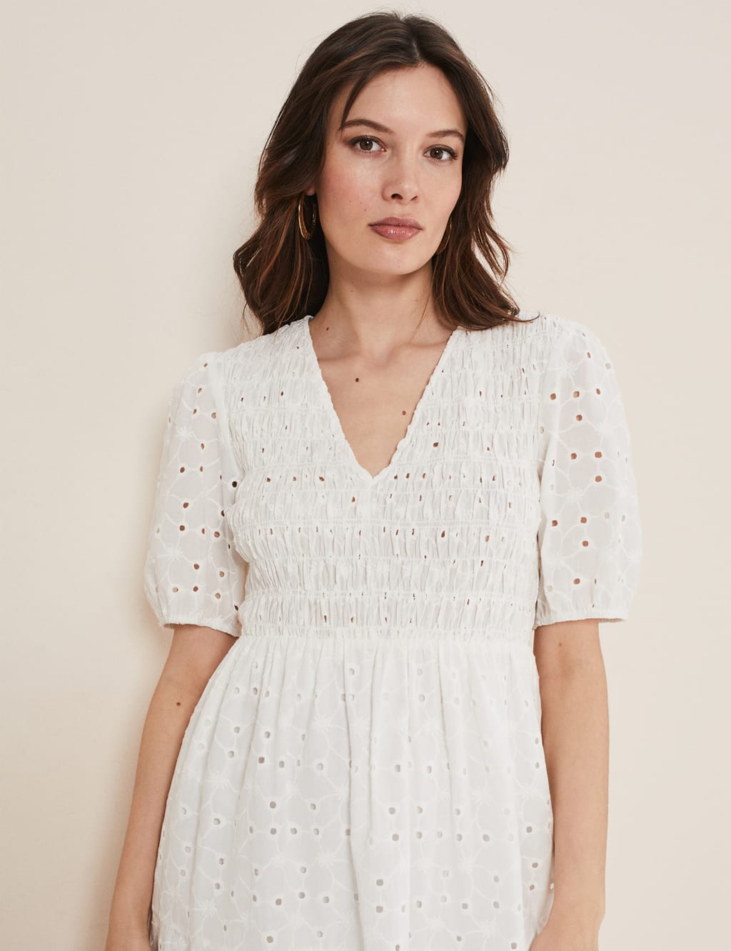 Pure Cotton Broderie V-Neck Midi Dress image 4