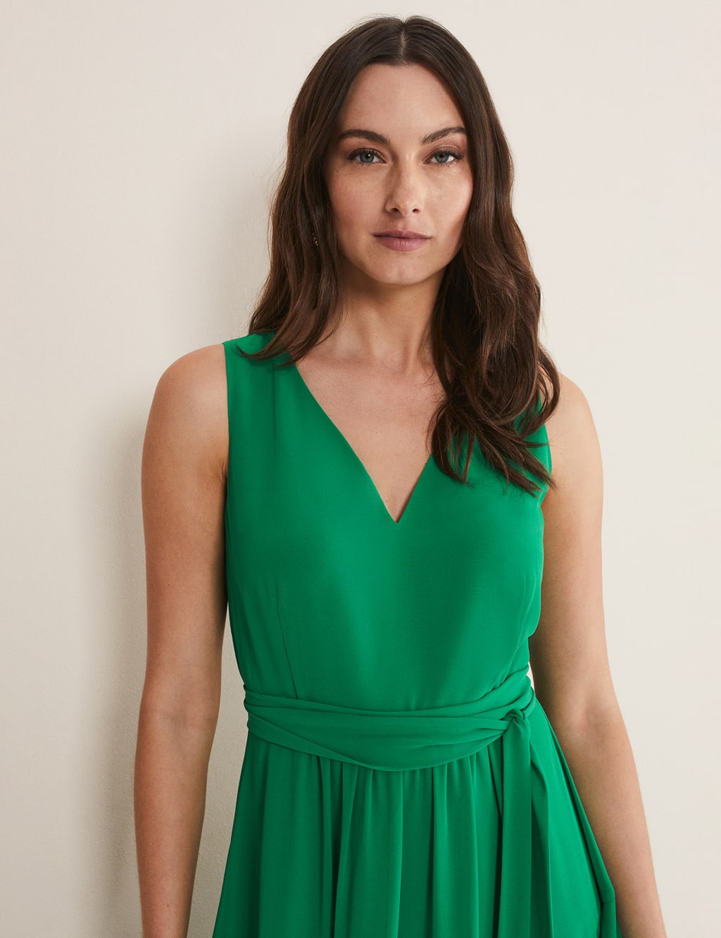 V-Neck Tie Waist Ruffle Midi Swing Dress image 5