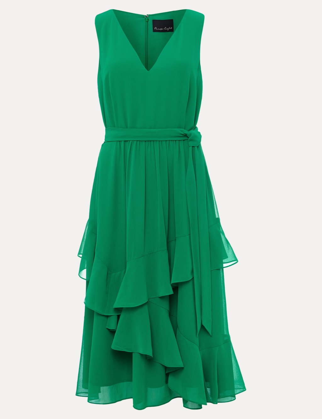 V-Neck Tie Waist Ruffle Midi Swing Dress image 2