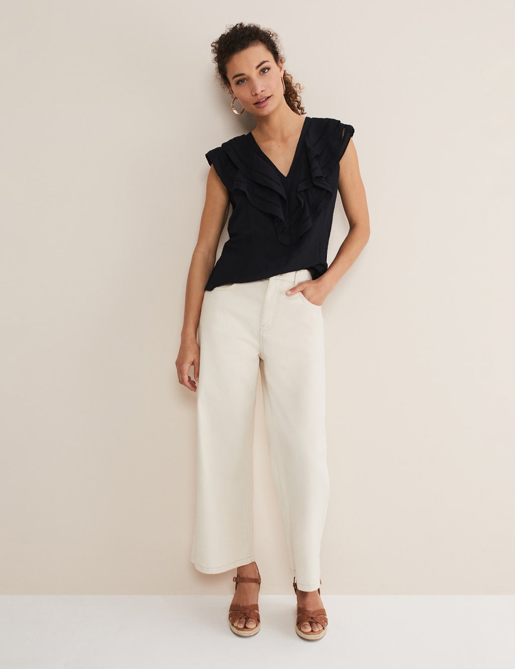 Linen Rich V-Neck Ruffle Blouse image 5
