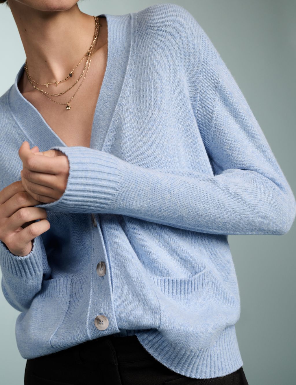 Wool Blend V-Neck Cardigan with Cashmere