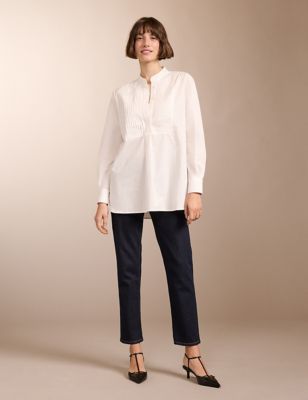 Baukjen Womens Pure Cotton Round Neck Pintuck Shirt - 10 - White, White