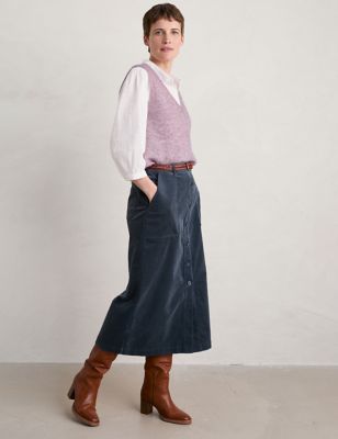 Seasalt Cornwall Womens Cord Button Front Midi A Line Skirt - 20 - Navy, Navy
